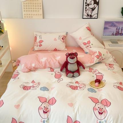 91家纺网 家纺一手货源 找家纺 昔可家纺 2023新款迪士尼系列全棉四件套 粉色小猪噗噗