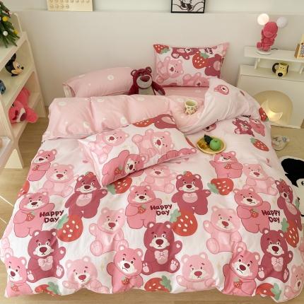 91家纺网 家纺一手货源 找家纺 昔可家纺 2023新款迪士尼系列全棉四件套 好多草莓熊