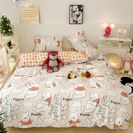 91家纺网 家纺一手货源 找家纺 昔可家纺 2023新款迪士尼系列全棉四件套 红衣服维尼