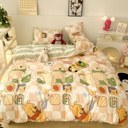 91家纺网 家纺一手货源 找家纺 昔可家纺 2023新款迪士尼系列全棉四件套 黄棋盘维尼