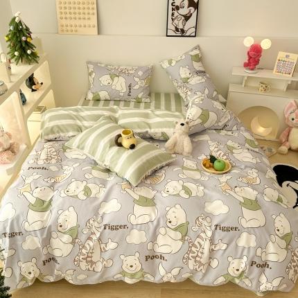 91家纺网 家纺一手货源 找家纺 昔可家纺 2023新款迪士尼系列全棉四件套 绿衣服维尼