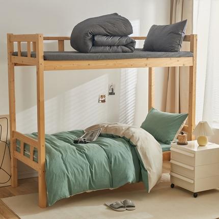 91家纺网 家纺一手货源 找家纺 安力森/诚臻酒店用品 2023新款学生宿舍寝室上下铺全棉色织四件套 草绿卡其双拼