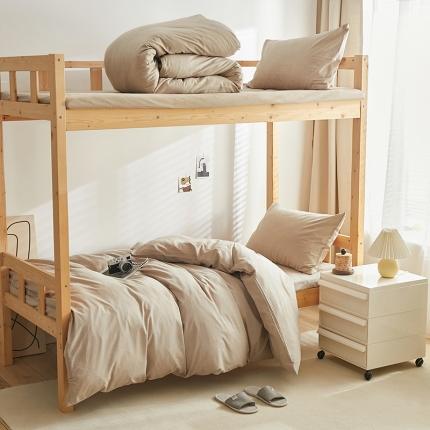 91家纺网 家纺一手货源 找家纺 安力森/诚臻酒店用品 2023新款学生宿舍寝室上下铺全棉色织四件套 卡其