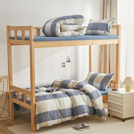 91家纺网 家纺一手货源 找家纺 安力森/诚臻酒店用品 2023新款学生宿舍寝室上下铺全棉色织四件套 蓝大格