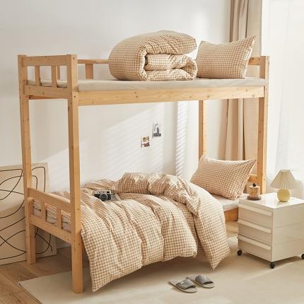 91家纺网 家纺一手货源 找家纺 安力森/诚臻酒店用品 2023新款学生宿舍寝室上下铺全棉色织四件套 米小格