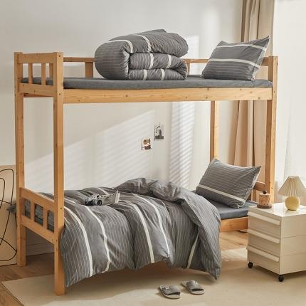 91家纺网 家纺一手货源 找家纺 安力森/诚臻酒店用品 2023新款学生宿舍寝室上下铺全棉色织四件套 山形条灰