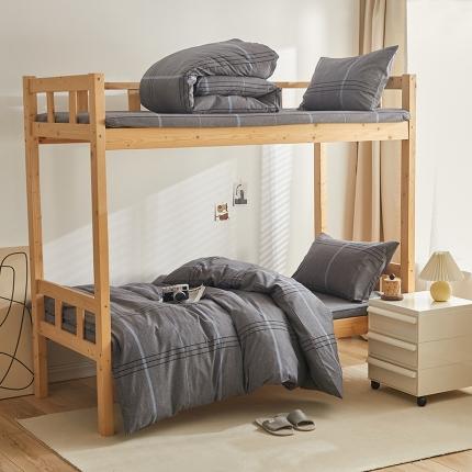 91家纺网 家纺一手货源 找家纺 安力森/诚臻酒店用品 2023新款学生宿舍寝室上下铺全棉色织四件套 绅士灰大格