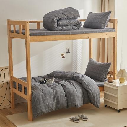 91家纺网 家纺一手货源 找家纺 安力森/诚臻酒店用品 2023新款学生宿舍寝室上下铺全棉色织四件套 绅士灰中格