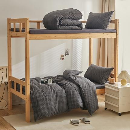 91家纺网 家纺一手货源 找家纺 安力森/诚臻酒店用品 2023新款学生宿舍寝室上下铺全棉色织四件套 小灰格