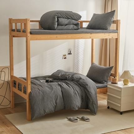 91家纺网 家纺一手货源 找家纺 安力森/诚臻酒店用品 2023新款学生宿舍寝室上下铺全棉色织四件套 烟灰细条