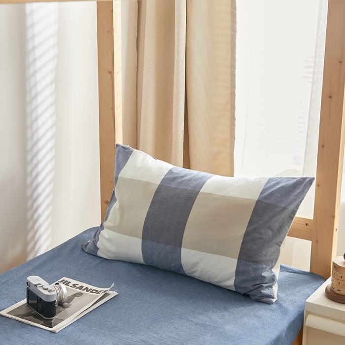 91家纺网 家纺一手货源 找家纺 安力森/诚臻酒店用品 2023新款学生宿舍寝室上下铺全棉色织四件套 蓝大格