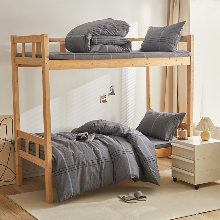 91家纺网 家纺一手货源 找家纺 安力森/诚臻酒店用品 2023新款学生宿舍寝室上下铺全棉色织四件套 绅士灰大格