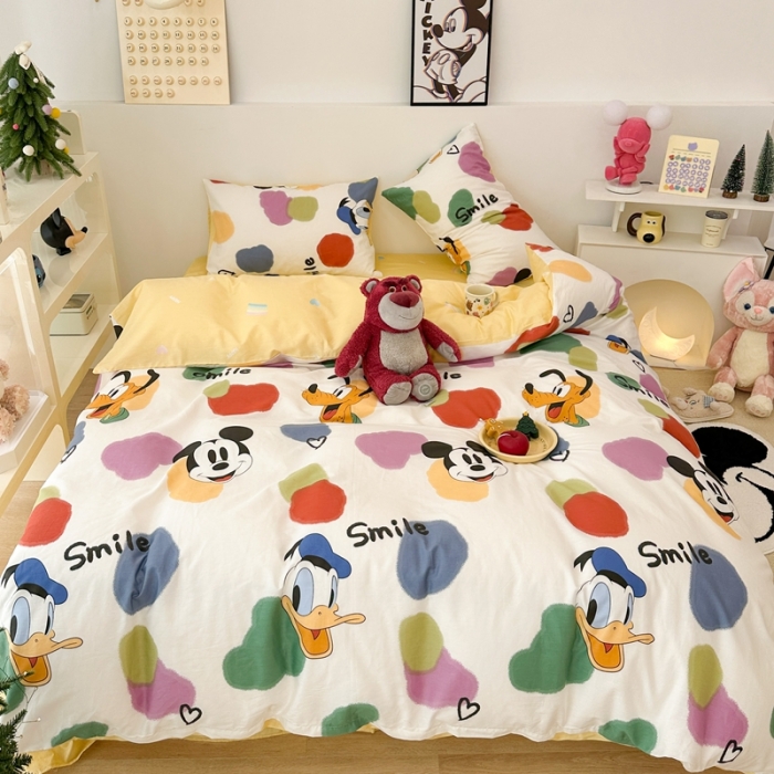 91家纺网 家纺一手货源 找家纺 昔可家纺 2023新款迪士尼系列全棉四件套 彩色块唐老鸭