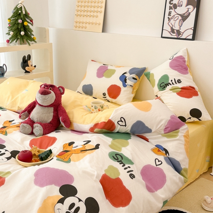 91家纺网 家纺一手货源 找家纺 昔可家纺 2023新款迪士尼系列全棉四件套 彩色块唐老鸭