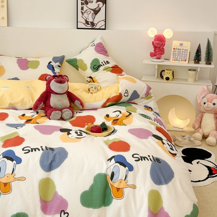 91家纺网 家纺一手货源 找家纺 昔可家纺 2023新款迪士尼系列全棉四件套 彩色块唐老鸭