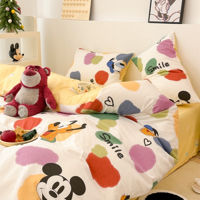 91家纺网 家纺一手货源 找家纺 昔可家纺 2023新款迪士尼系列全棉四件套 彩色块唐老鸭
