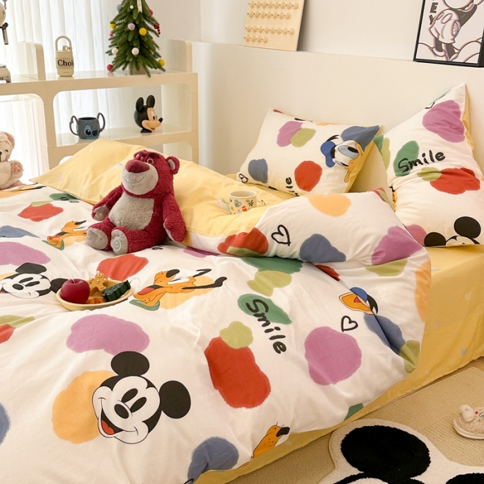 91家纺网 家纺一手货源 找家纺 昔可家纺 2023新款迪士尼系列全棉四件套 彩色块唐老鸭