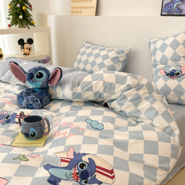 91家纺网 家纺一手货源 找家纺 昔可家纺 2023新款迪士尼系列全棉四件套 冲浪史迪仔