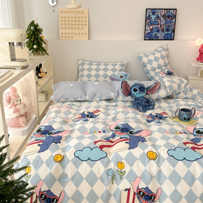 91家纺网 家纺一手货源 找家纺 昔可家纺 2023新款迪士尼系列全棉四件套 冲浪史迪仔