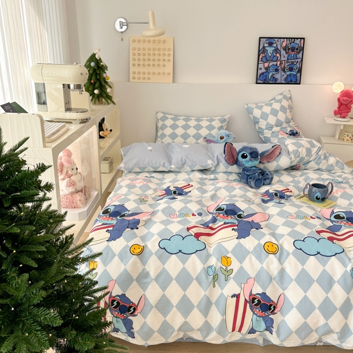 91家纺网 家纺一手货源 找家纺 昔可家纺 2023新款迪士尼系列全棉四件套 冲浪史迪仔