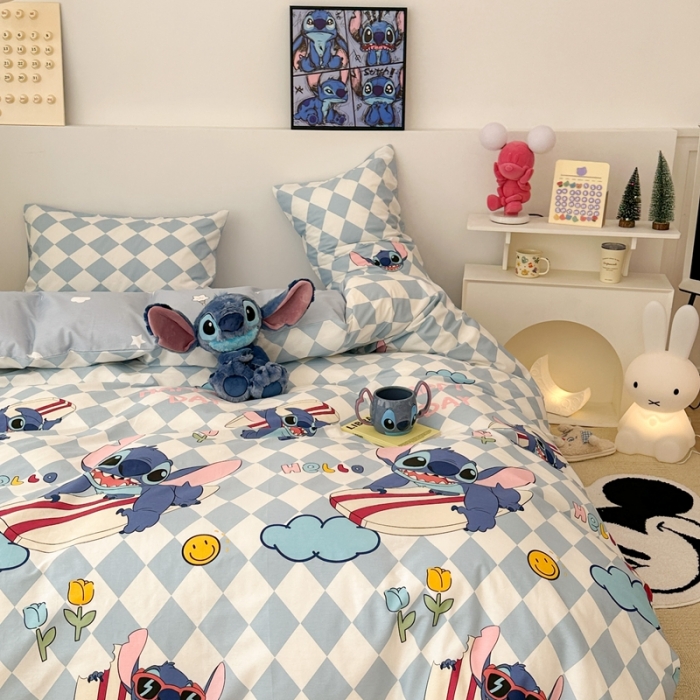 91家纺网 家纺一手货源 找家纺 昔可家纺 2023新款迪士尼系列全棉四件套 冲浪史迪仔