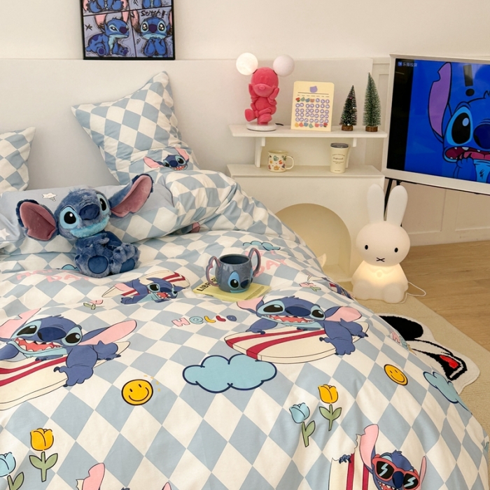 91家纺网 家纺一手货源 找家纺 昔可家纺 2023新款迪士尼系列全棉四件套 冲浪史迪仔