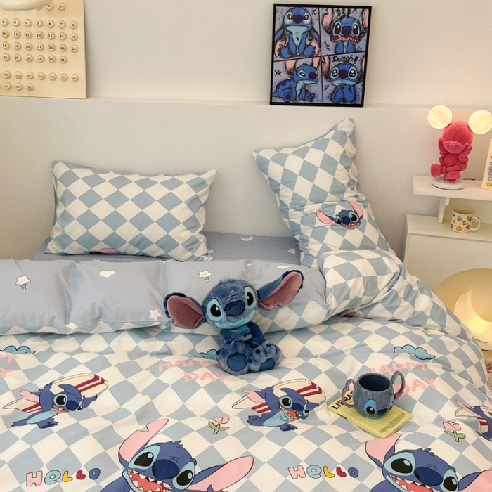 91家纺网 家纺一手货源 找家纺 昔可家纺 2023新款迪士尼系列全棉四件套 冲浪史迪仔