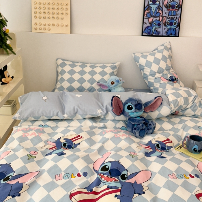 91家纺网 家纺一手货源 找家纺 昔可家纺 2023新款迪士尼系列全棉四件套 冲浪史迪仔