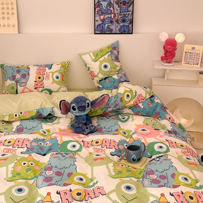 91家纺网 家纺一手货源 找家纺 昔可家纺 2023新款迪士尼系列全棉四件套 大眼仔和毛怪