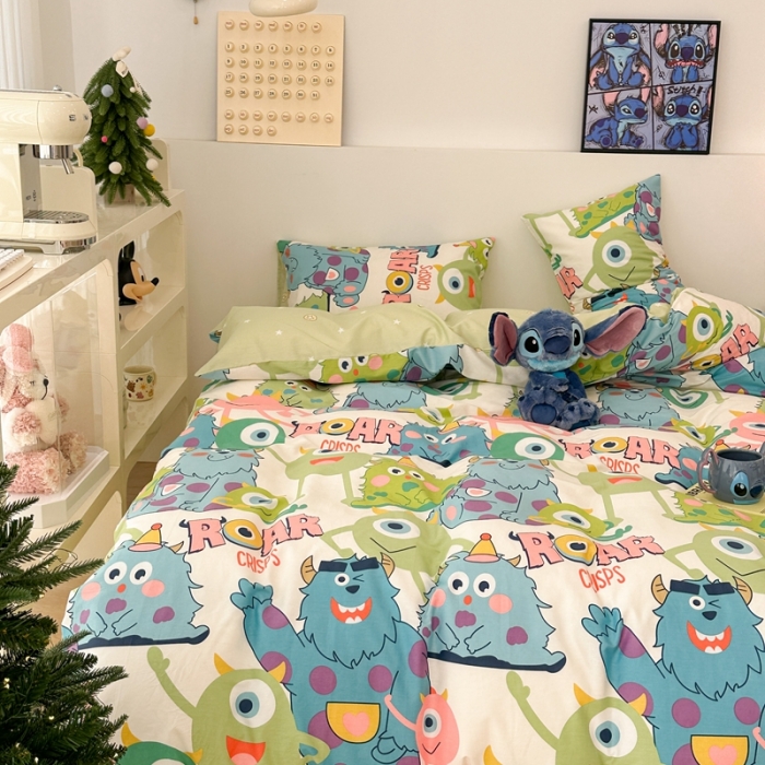 91家纺网 家纺一手货源 找家纺 昔可家纺 2023新款迪士尼系列全棉四件套 大眼仔和毛怪