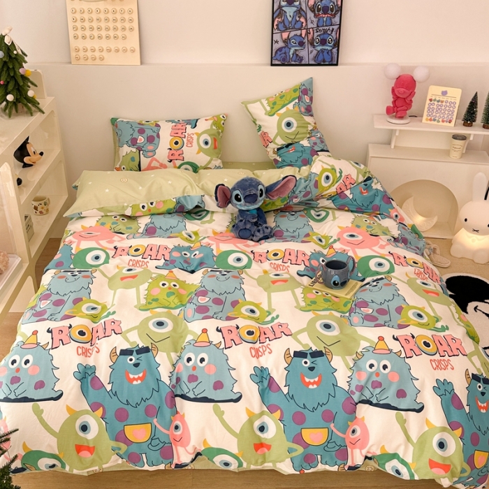 91家纺网 家纺一手货源 找家纺 昔可家纺 2023新款迪士尼系列全棉四件套 大眼仔和毛怪