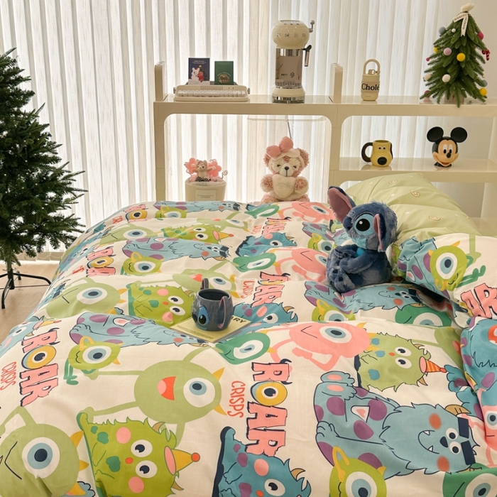 91家纺网 家纺一手货源 找家纺 昔可家纺 2023新款迪士尼系列全棉四件套 大眼仔和毛怪