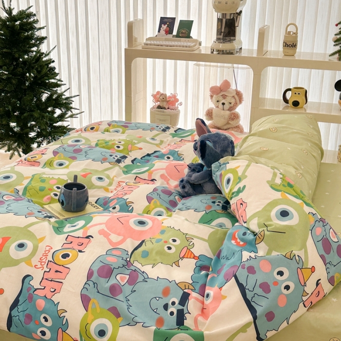 91家纺网 家纺一手货源 找家纺 昔可家纺 2023新款迪士尼系列全棉四件套 大眼仔和毛怪