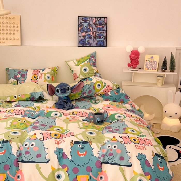 91家纺网 家纺一手货源 找家纺 昔可家纺 2023新款迪士尼系列全棉四件套 大眼仔和毛怪