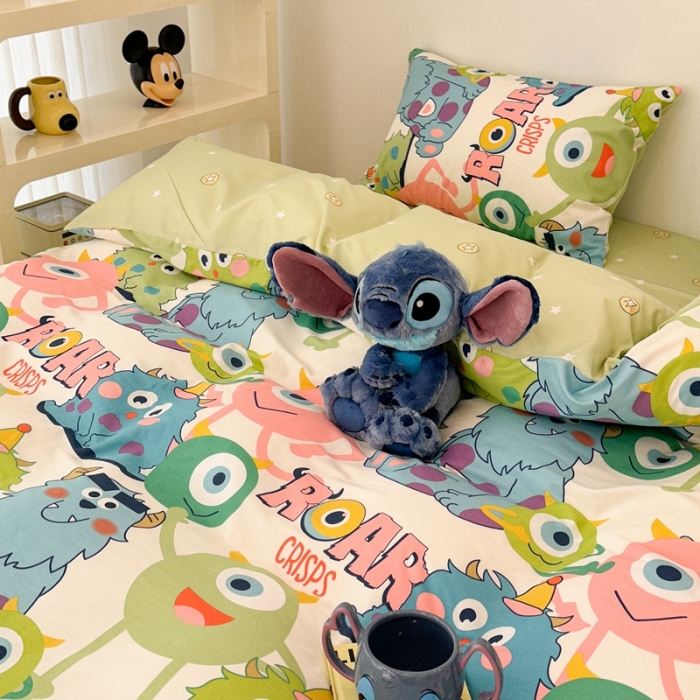 91家纺网 家纺一手货源 找家纺 昔可家纺 2023新款迪士尼系列全棉四件套 大眼仔和毛怪