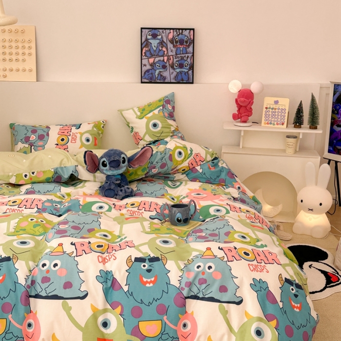 91家纺网 家纺一手货源 找家纺 昔可家纺 2023新款迪士尼系列全棉四件套 大眼仔和毛怪