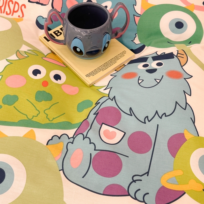 91家纺网 家纺一手货源 找家纺 昔可家纺 2023新款迪士尼系列全棉四件套 大眼仔和毛怪