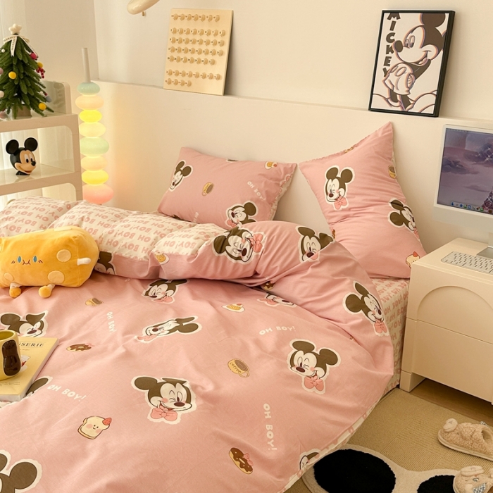 91家纺网 家纺一手货源 找家纺 昔可家纺 2023新款迪士尼系列全棉四件套 蛋糕米奇粉