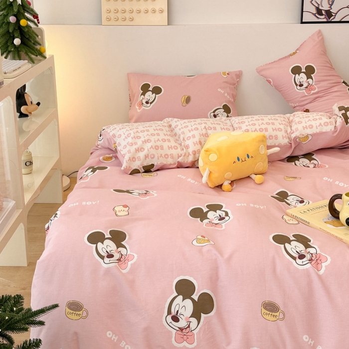 91家纺网 家纺一手货源 找家纺 昔可家纺 2023新款迪士尼系列全棉四件套 蛋糕米奇粉