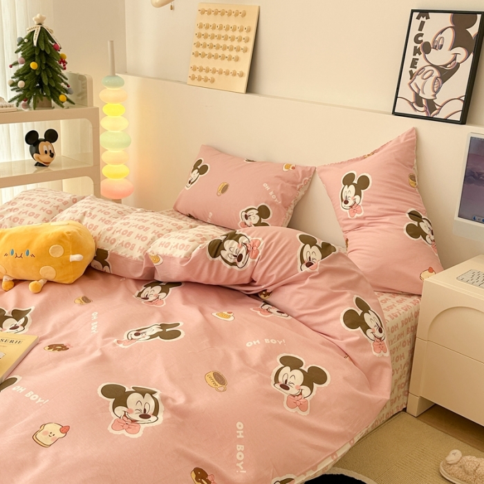 91家纺网 家纺一手货源 找家纺 昔可家纺 2023新款迪士尼系列全棉四件套 蛋糕米奇粉