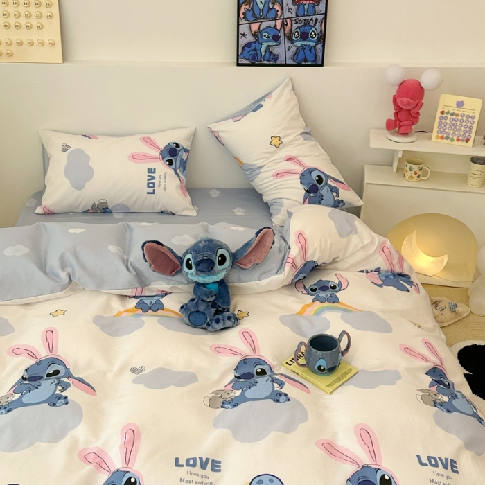 91家纺网 家纺一手货源 找家纺 昔可家纺 2023新款迪士尼系列全棉四件套 粉耳朵史迪奇