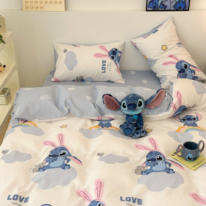 91家纺网 家纺一手货源 找家纺 昔可家纺 2023新款迪士尼系列全棉四件套 粉耳朵史迪奇