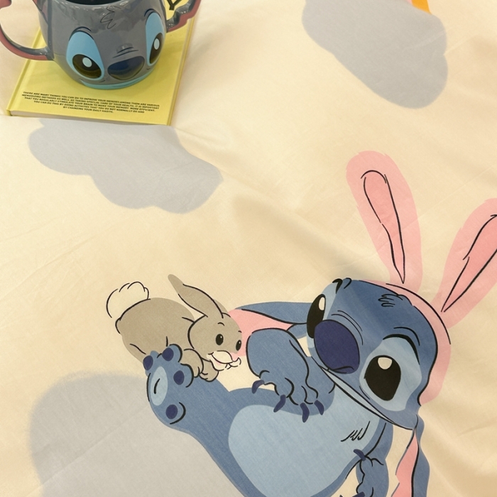 91家纺网 家纺一手货源 找家纺 昔可家纺 2023新款迪士尼系列全棉四件套 粉耳朵史迪奇