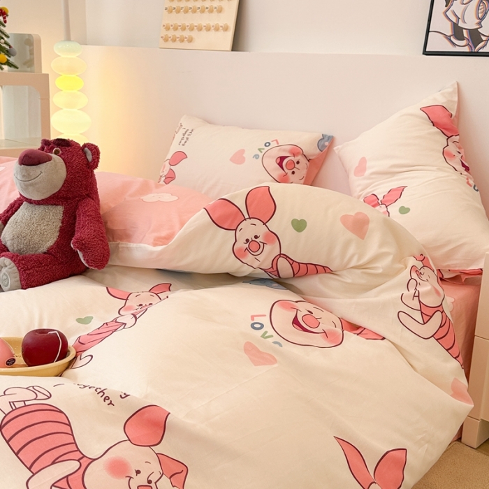 91家纺网 家纺一手货源 找家纺 昔可家纺 2023新款迪士尼系列全棉四件套 粉色小猪噗噗