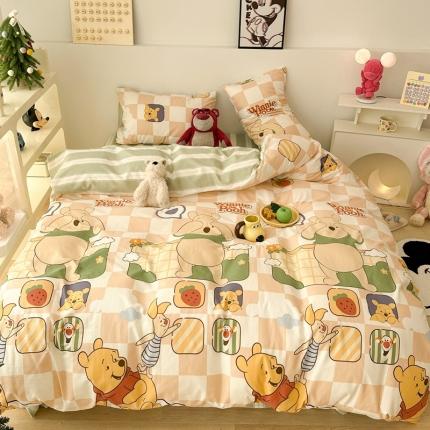 昔可家纺 2023新款迪士尼系列全棉四件套 黄棋盘维尼