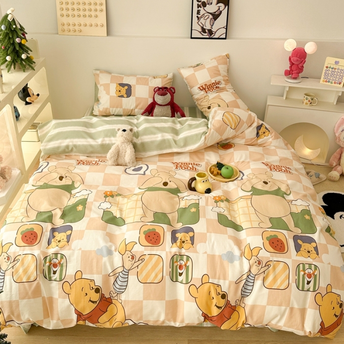 91家纺网 家纺一手货源 找家纺 昔可家纺 2023新款迪士尼系列全棉四件套 黄棋盘维尼