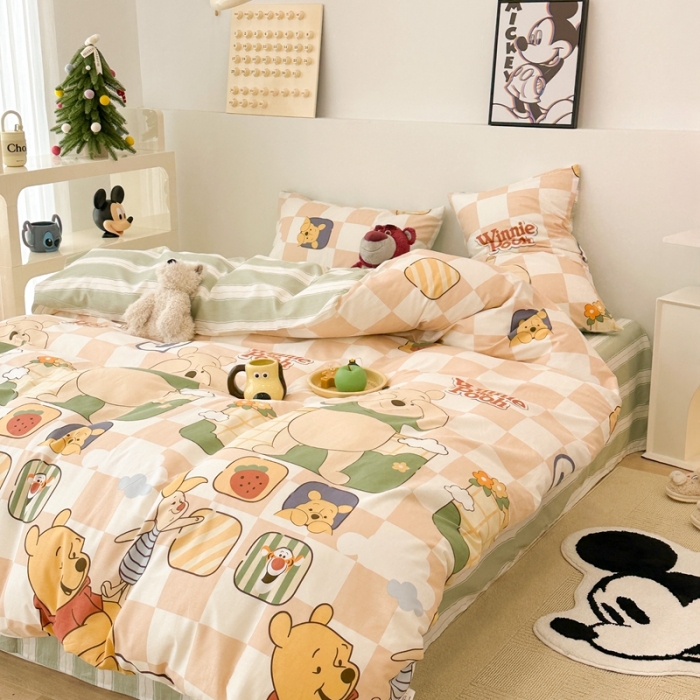91家纺网 家纺一手货源 找家纺 昔可家纺 2023新款迪士尼系列全棉四件套 黄棋盘维尼