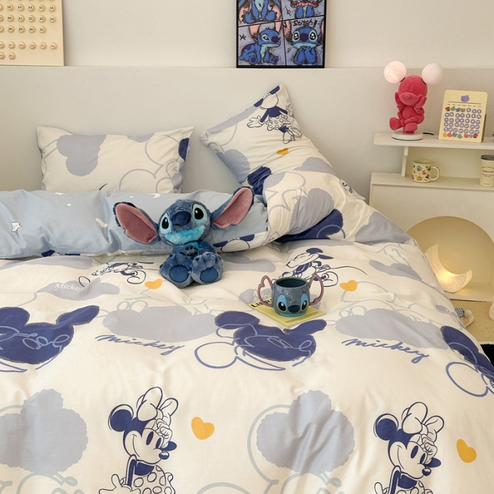 91家纺网 家纺一手货源 找家纺 昔可家纺 2023新款迪士尼系列全棉四件套 蓝色晕染米奇