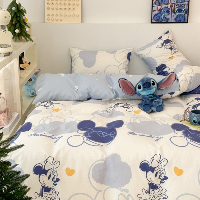 91家纺网 家纺一手货源 找家纺 昔可家纺 2023新款迪士尼系列全棉四件套 蓝色晕染米奇