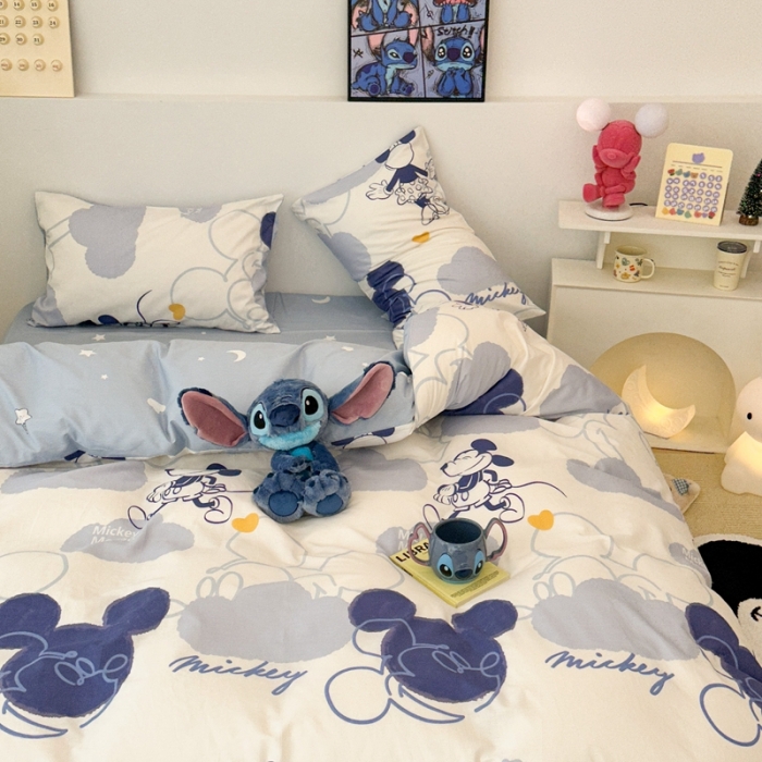 91家纺网 家纺一手货源 找家纺 昔可家纺 2023新款迪士尼系列全棉四件套 蓝色晕染米奇